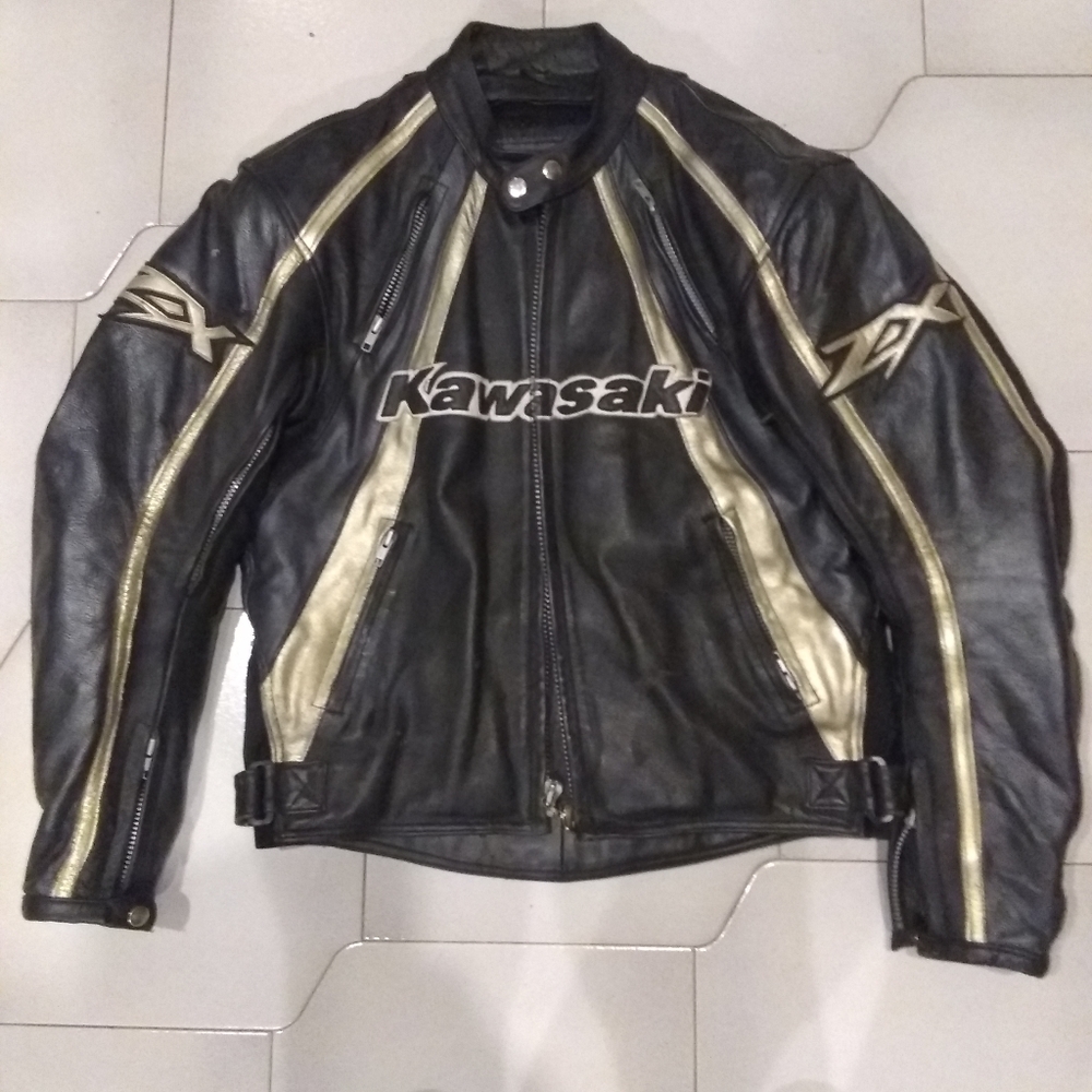 Men's Kawasaki Black Leather Motorcycle Jacket